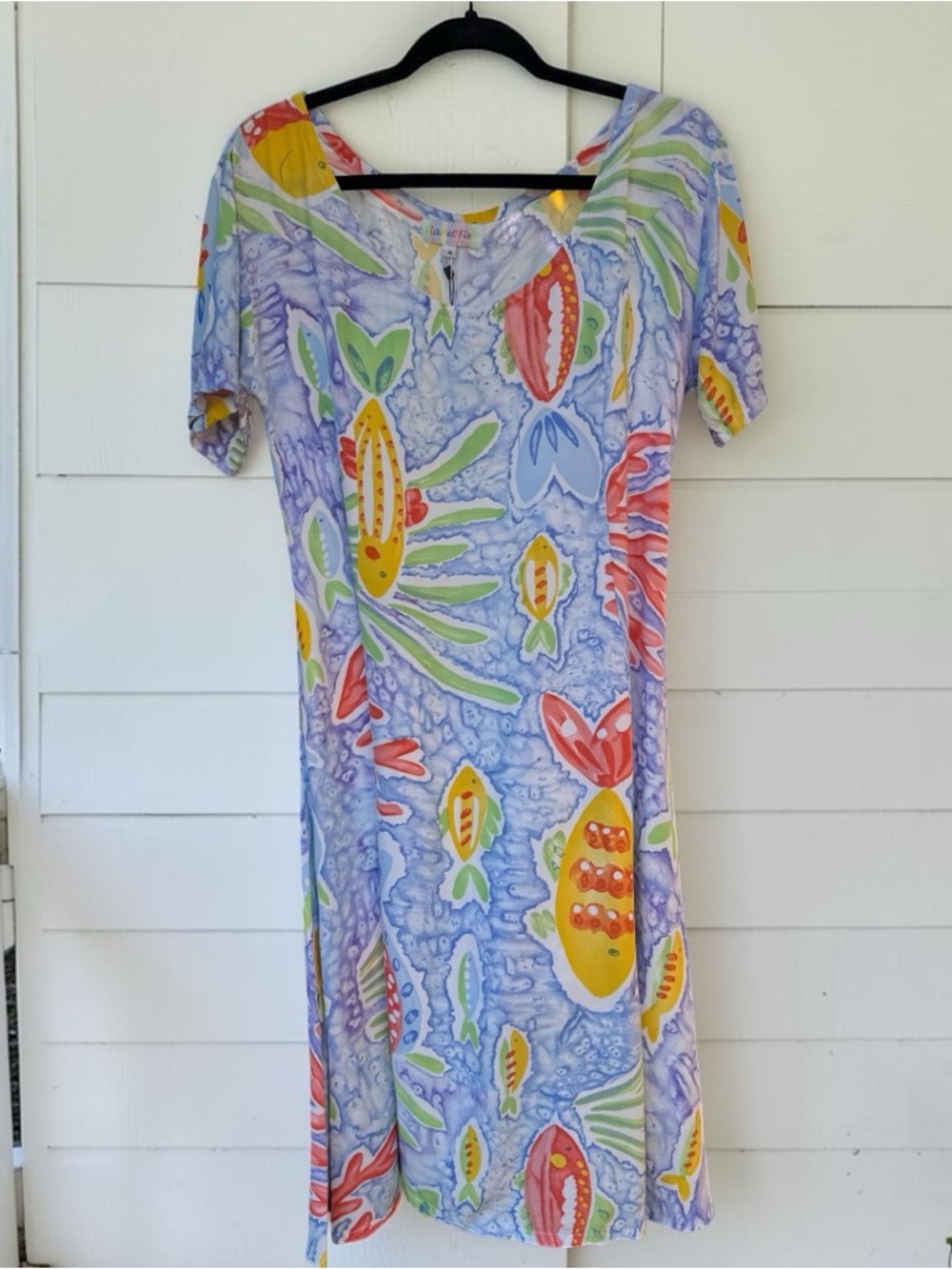 Vintage 90’s Colorful Tropical Print Shift Tie Back Dress - Multicolor Sz S